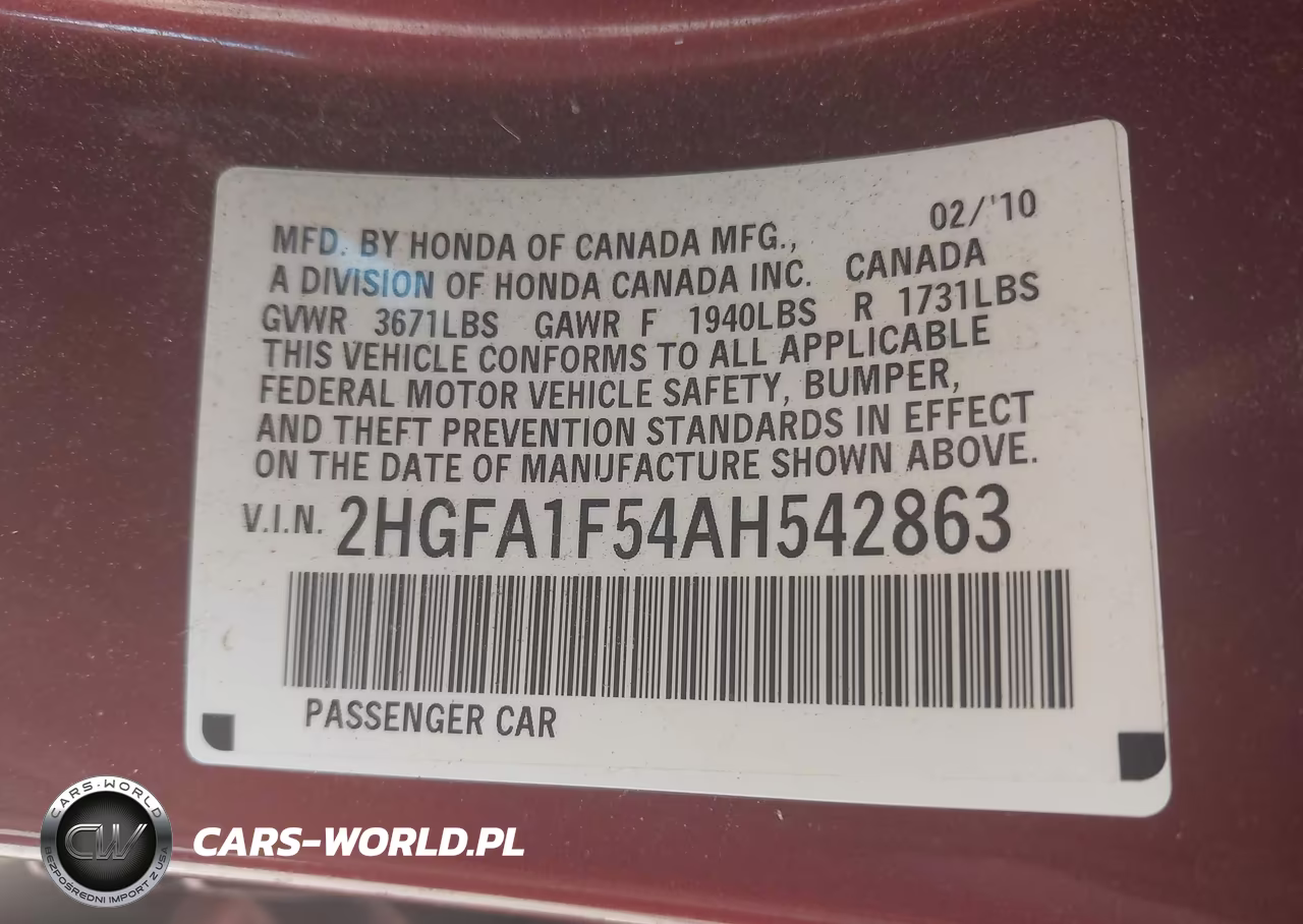 2010 Honda Civic Lx VIN:2HGFA1F54AH542863 - 9