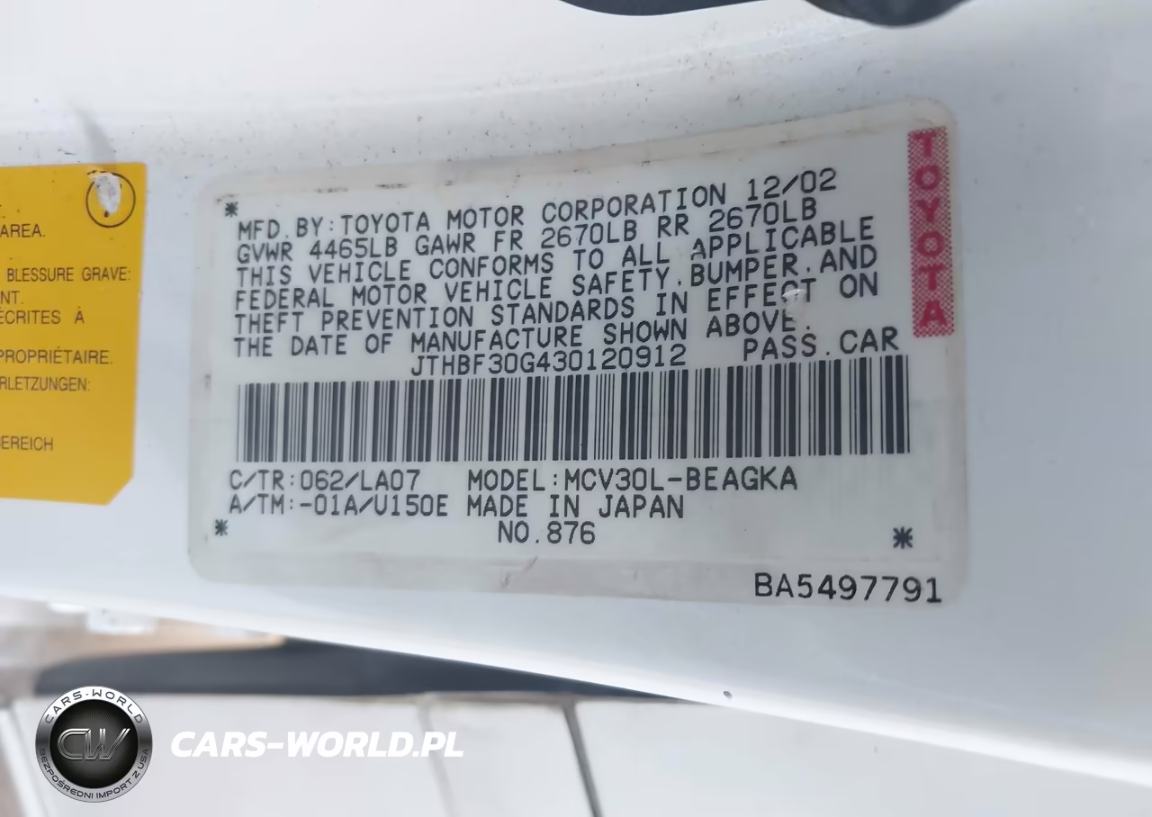 2003 Lexus Es 300 VIN:JTHBF30G430120912 - 9