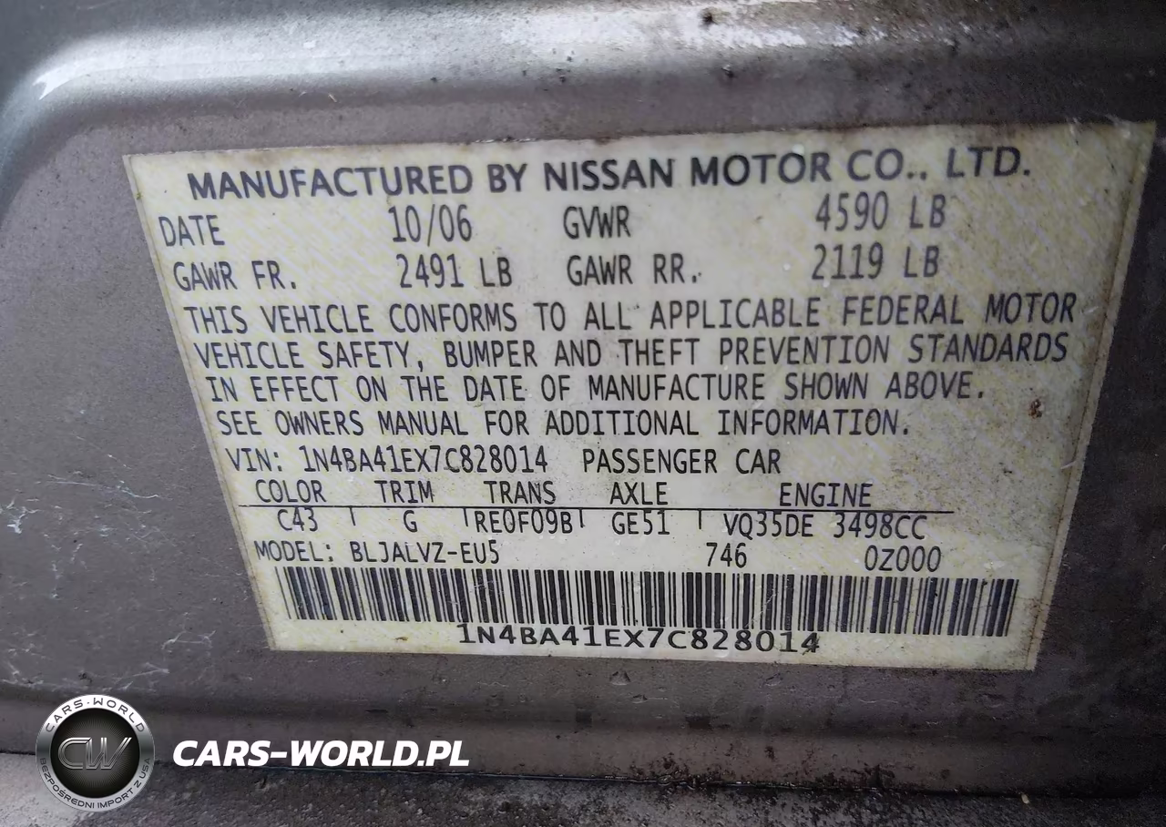 2007 Nissan Maxima 3.5 Se VIN:1N4BA41EX7C828014 - 9