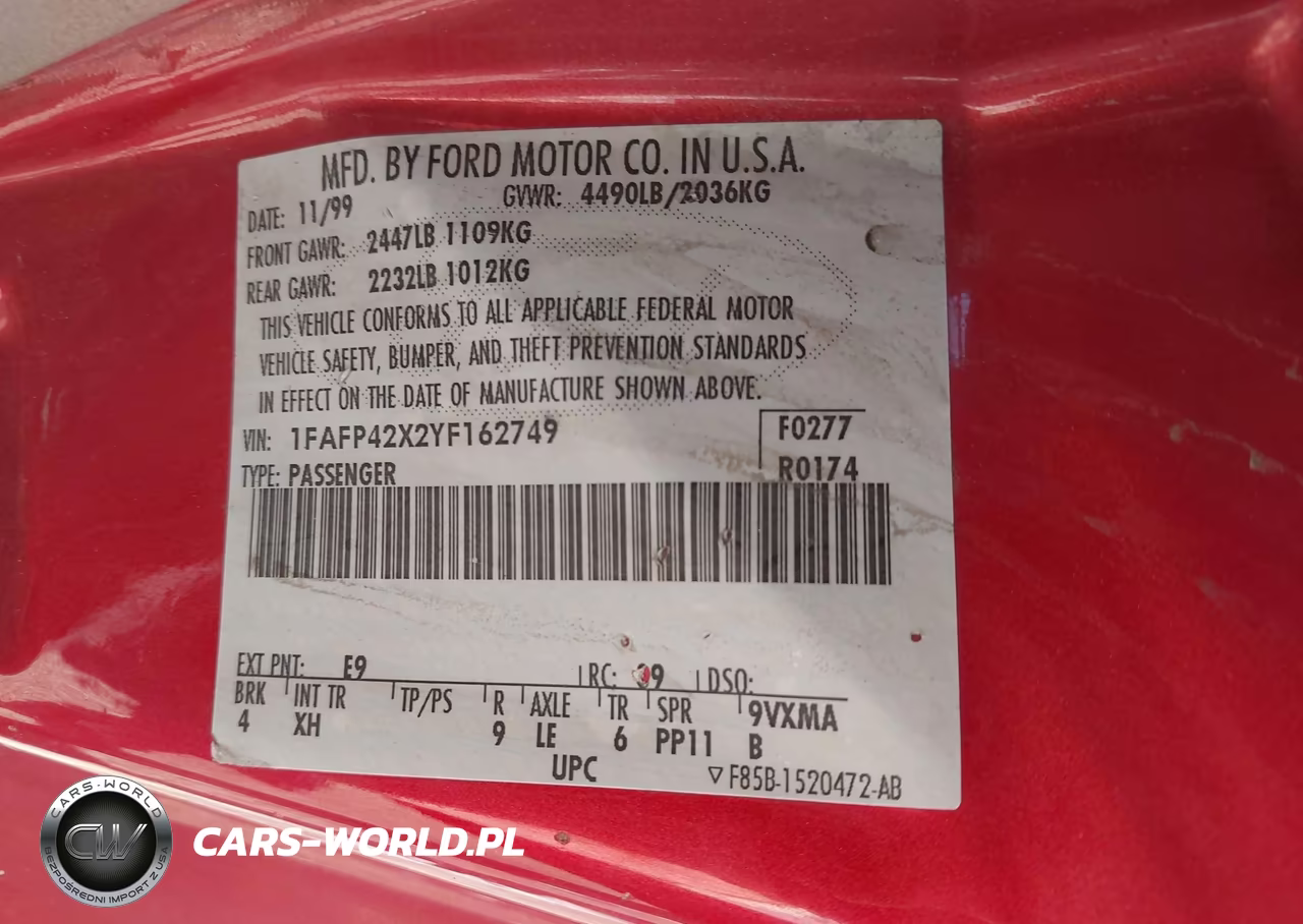 2000 Ford Mustang Gt VIN:1FAFP42X2YF162749 - 9