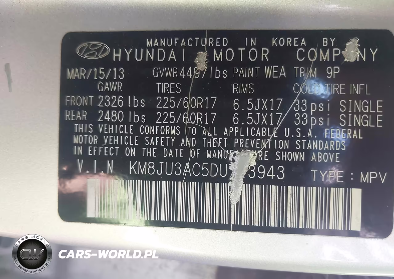 2013 Hyundai Tucson Gls VIN:KM8JU3AC5DU713943 - 9