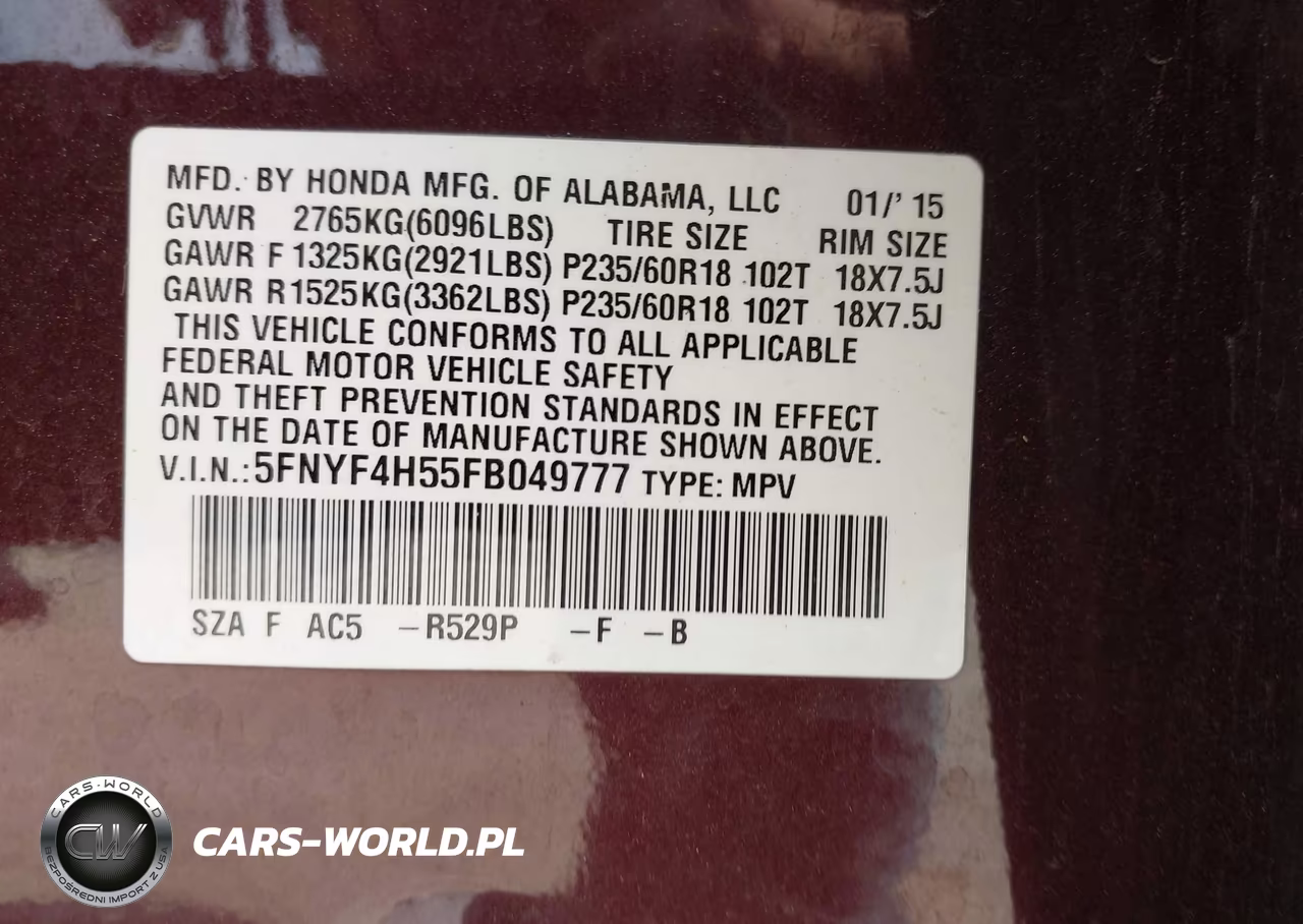 2015 Honda Pilot Ex-L VIN:5FNYF4H55FB049777 - 9