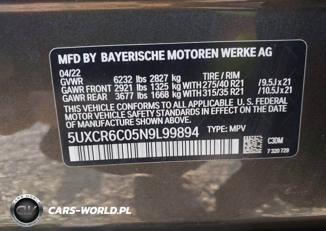 2022 BMW X5 xDrive40I VIN:5UXCR6C05N9L99894 - 9