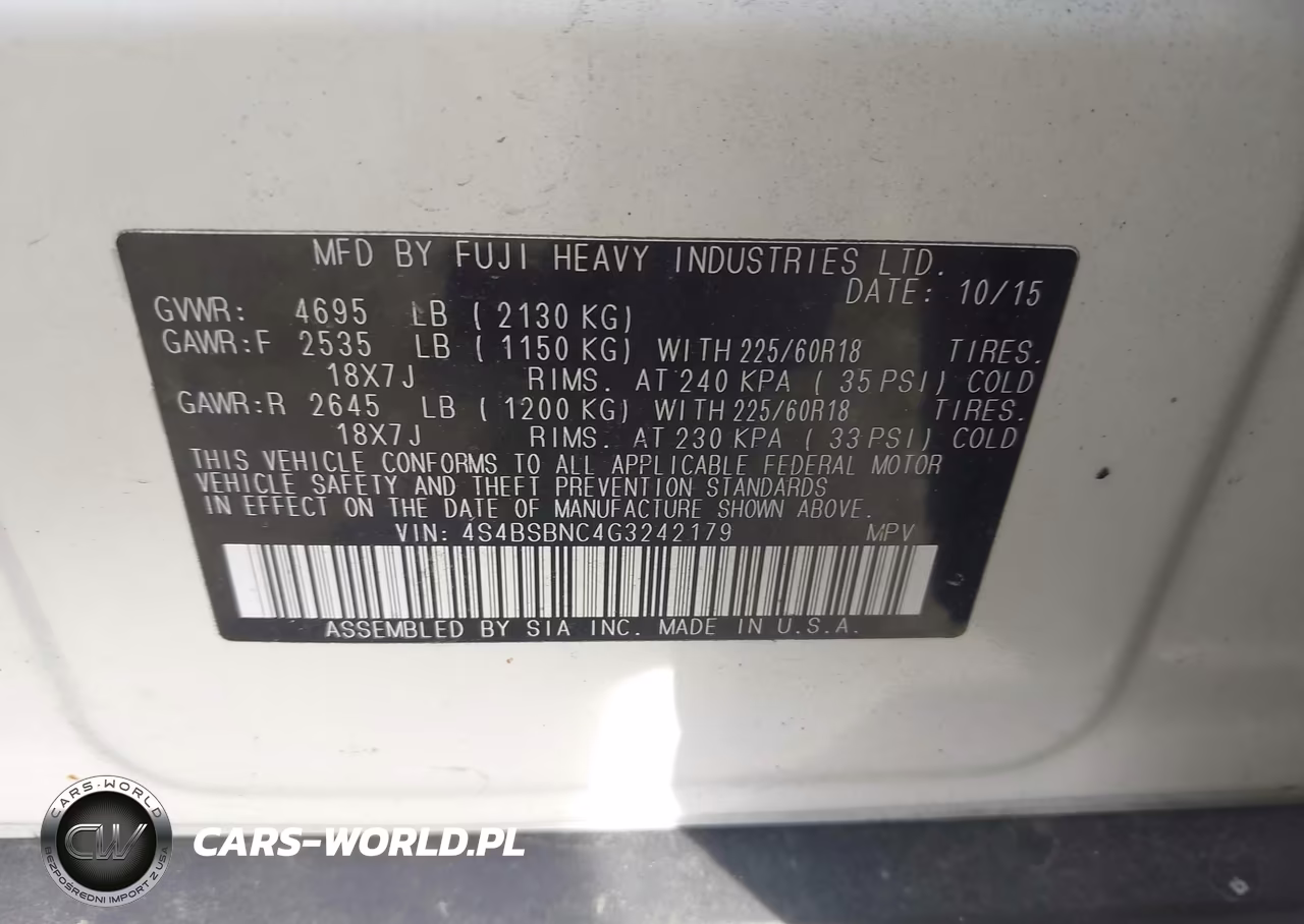 2016 Subaru Outback 2.5I Limited VIN:4S4BSBNC4G3242179 - 9