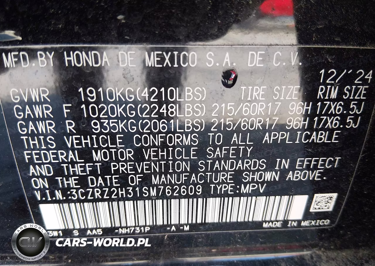 2025 Honda Hr-V Awd Lx VIN:3CZRZ2H31SM762609 - 9