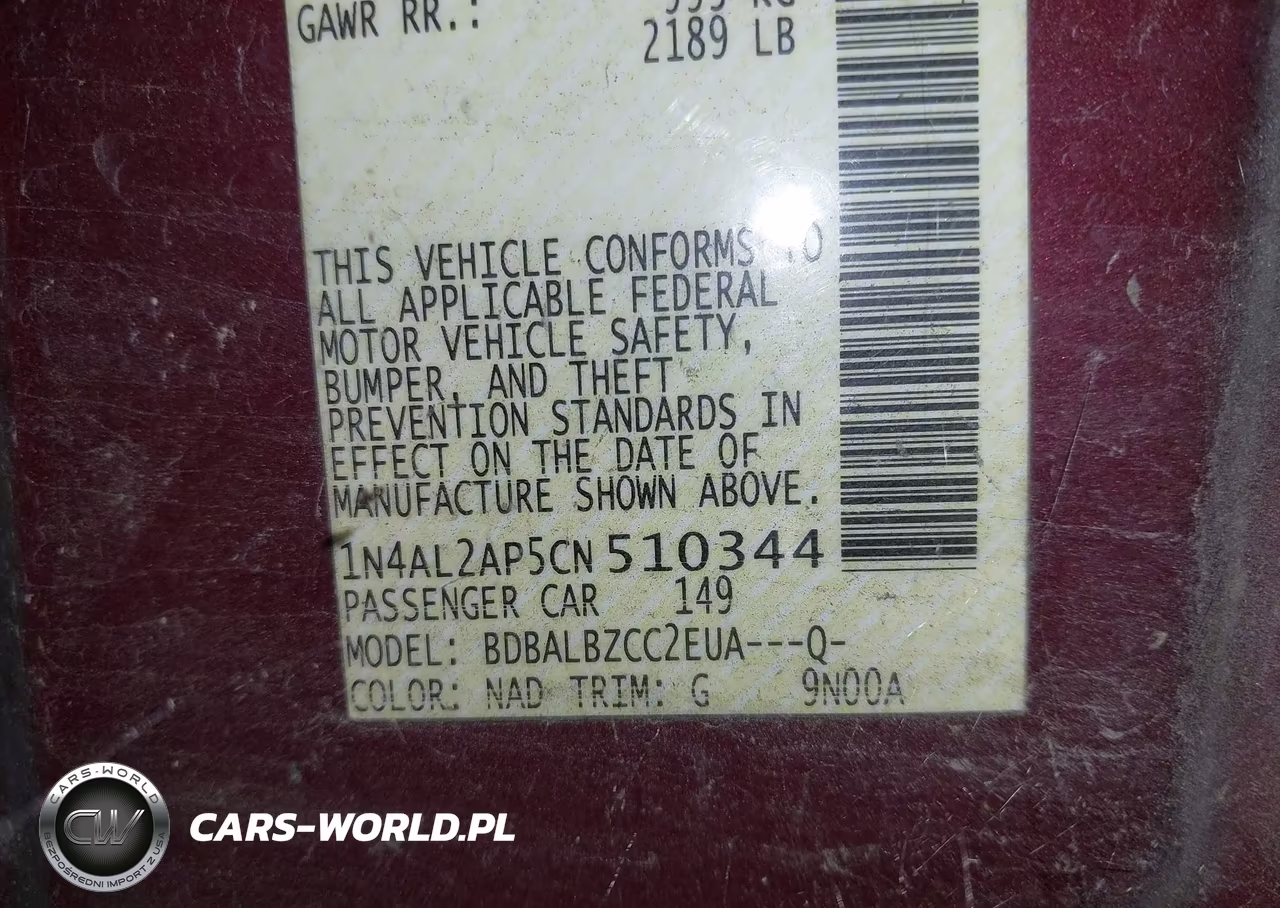 2012 Nissan Altima 2.5 S VIN:1N4AL2AP5CN510344 - 9