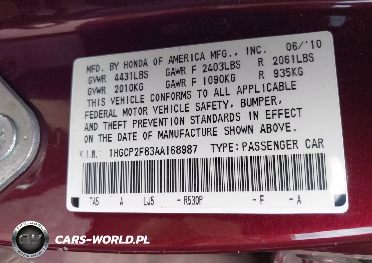 2010 Honda Accord 2.4 Ex-L VIN:1HGCP2F83AA168987 - 9