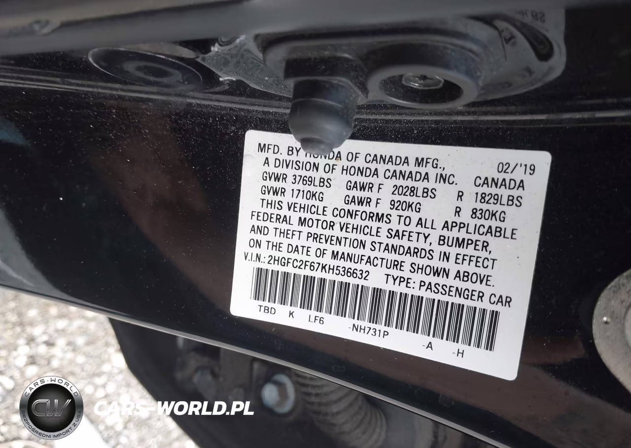 2019 Honda Civic Lx VIN:2HGFC2F67KH536632 - 9