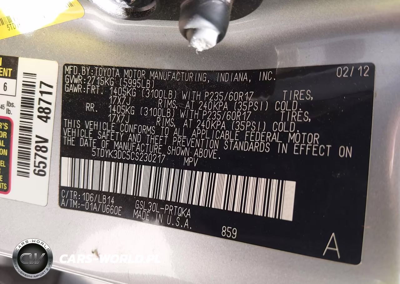 2012 Toyota Sienna Xle V6 8 Passenger VIN:5TDYK3DC5CS230217 - 9