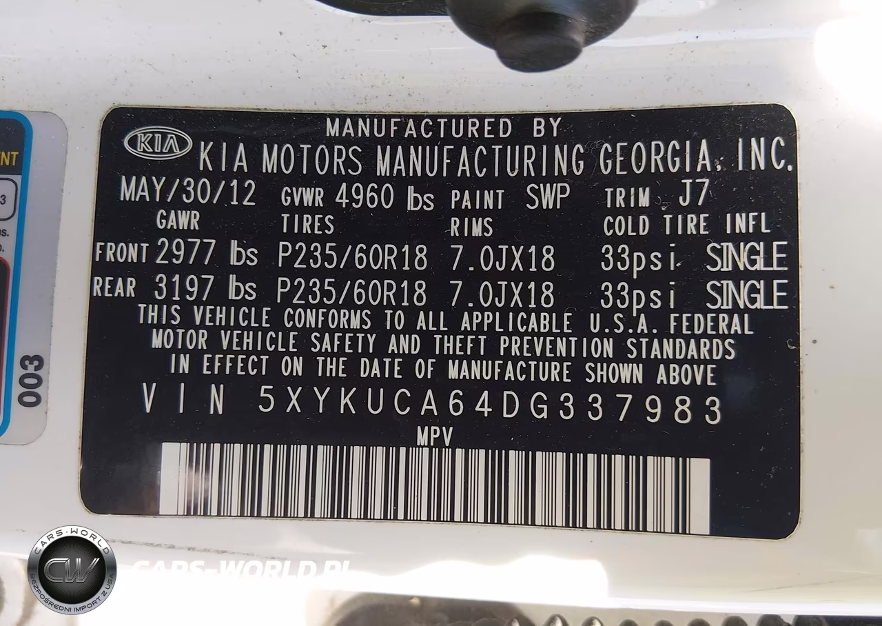2013 Kia Sorento Ex VIN:5XYKUCA64DG337983 - 9