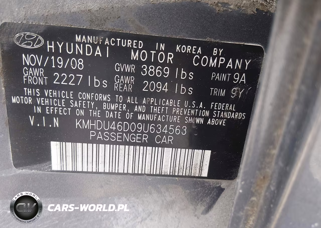 2009 Hyundai Elantra Gls VIN:KMHDU46D09U634563 - 9