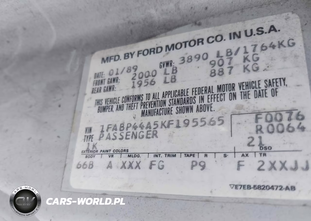 1989 Ford Mustang Lx VIN:1FABP44A5KF195565 - 9