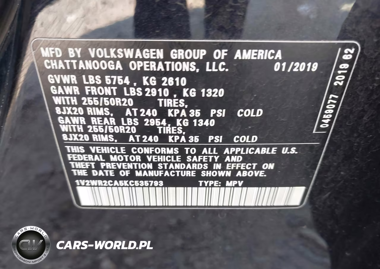2019 Volkswagen Atlas 3.6L V6 Se W-Technology VIN:1V2WR2CA5KC535793 - 9
