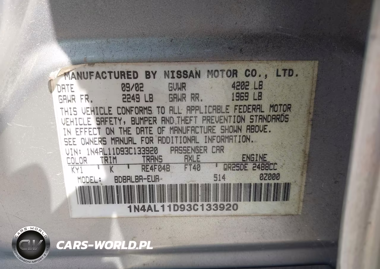 2003 Nissan Altima 2.5 S VIN:1N4AL11D93C133920 - 9