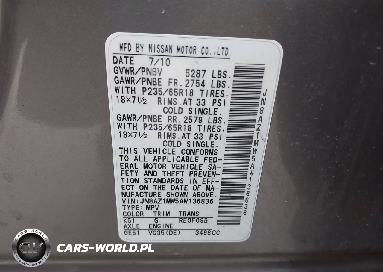 2010 Nissan Murano Sl VIN:JN8AZ1MW5AW136836 - 9