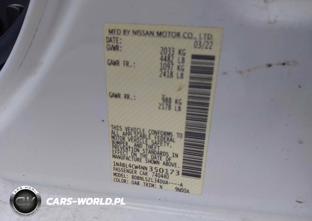 2022 Nissan Altima Sr Intelligent Awd VIN:1N4BL4CW4NN350173 - 9