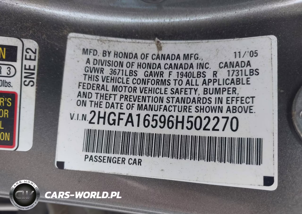 2006 Honda Civic Lx VIN:2HGFA16596H502270 - 9