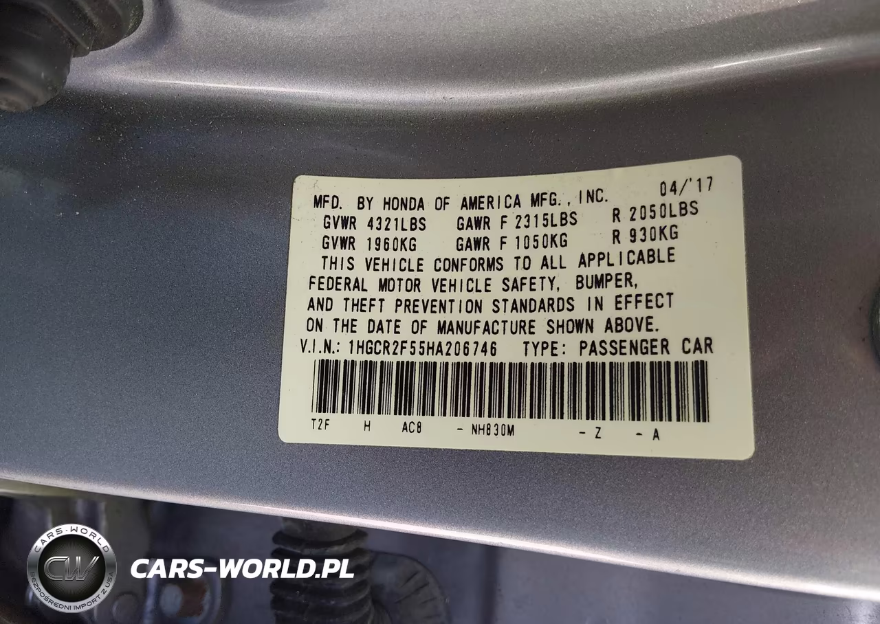2017 Honda Accord Sport VIN:1HGCR2F55HA206746 - 9