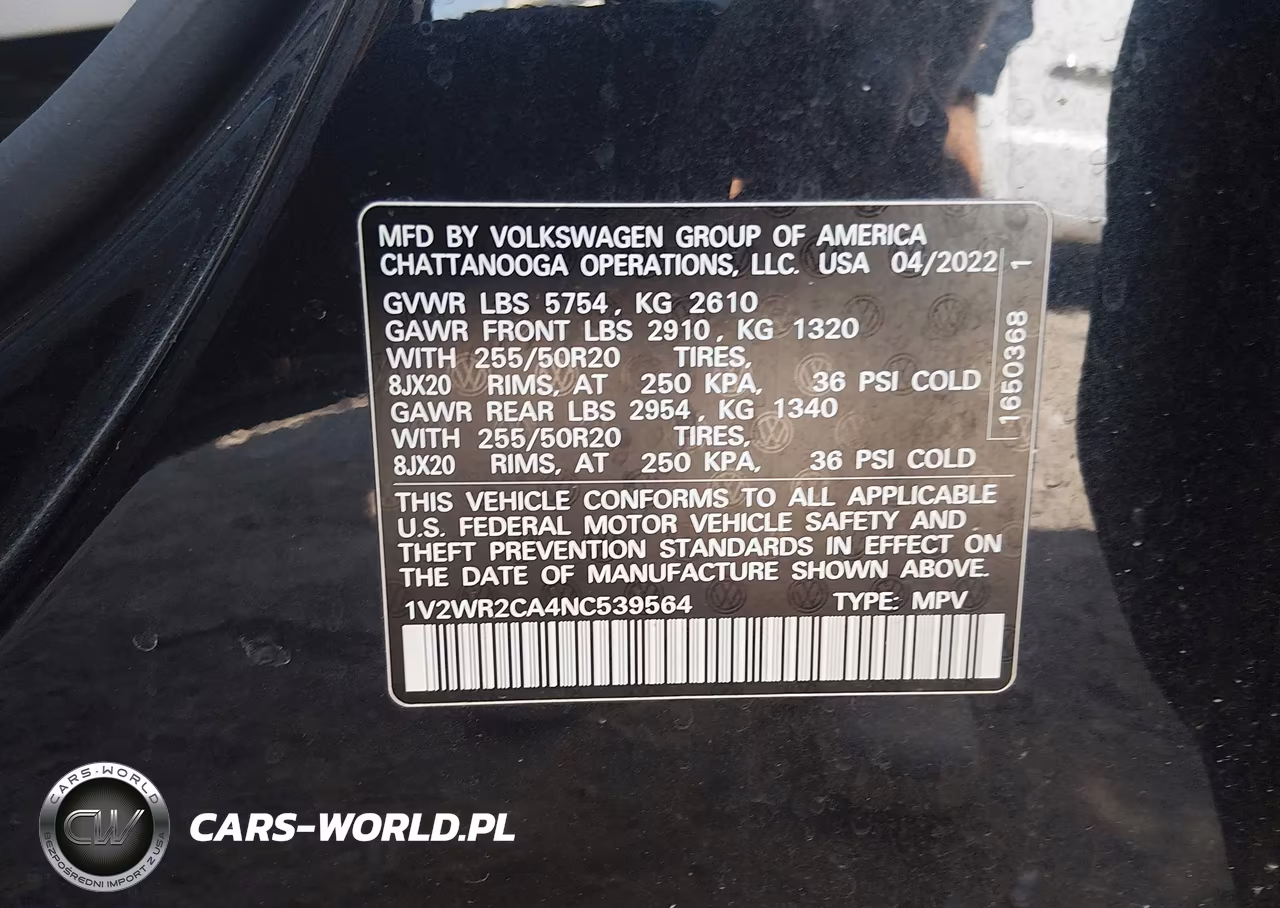2022 Volkswagen Atlas 3.6L V6 Se W-Technology VIN:1V2WR2CA4NC539564 - 9