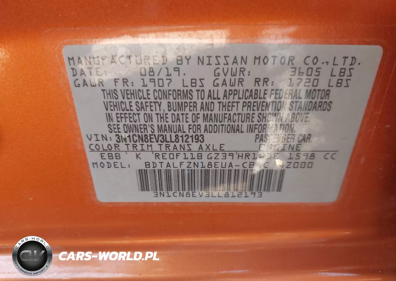 2020 Nissan Versa Sv Xtronic Cvt VIN:3N1CN8EV3LL812193 - 9