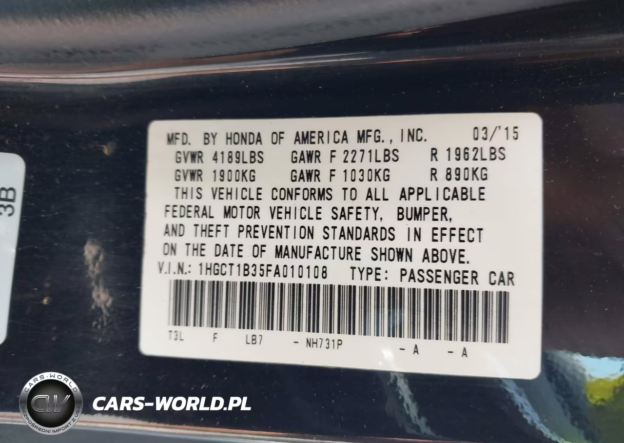 2015 Honda Accord Lx-S VIN:1HGCT1B35FA010108 - 9
