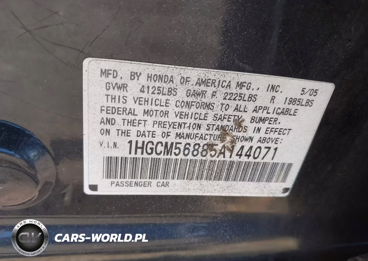 2005 Honda Accord 2.4 Ex VIN:1HGCM56885A144071 - 9