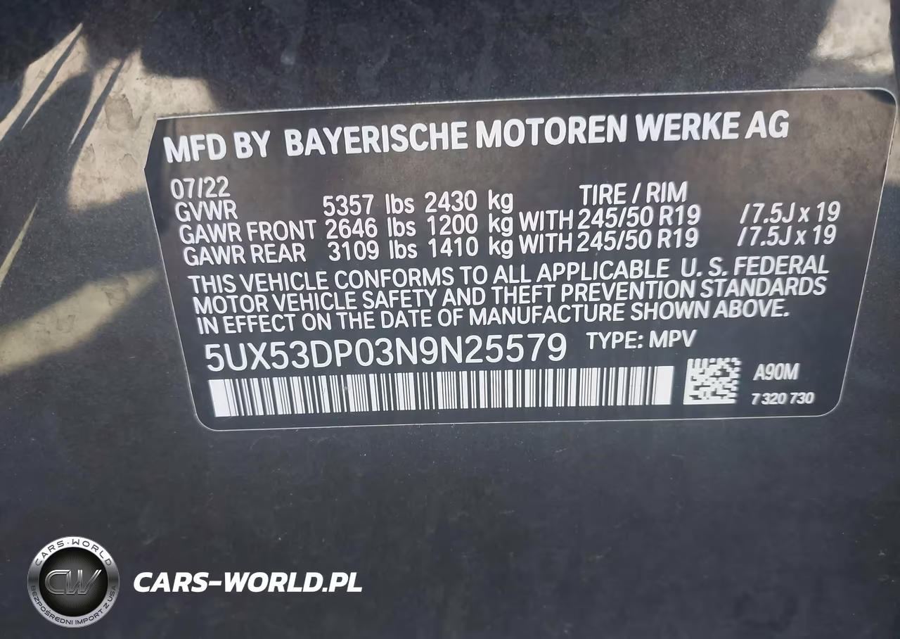 2022 BMW X3 xDrive30I VIN:5UX53DP03N9N25579 - 9