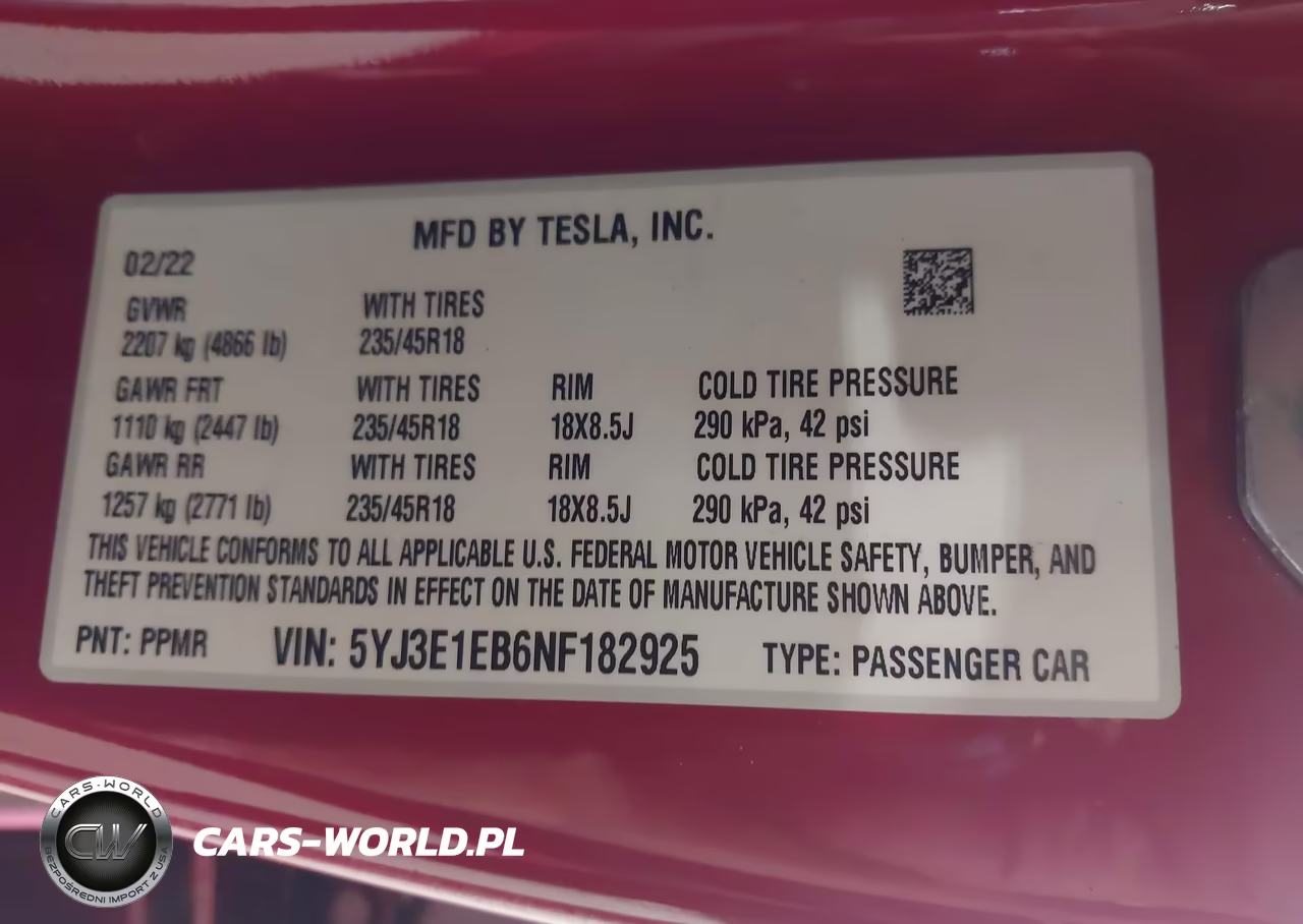2022 Tesla Model 3 Long Range Dual Motor All-Wheel Drive VIN:5YJ3E1EB6NF182925 - 9