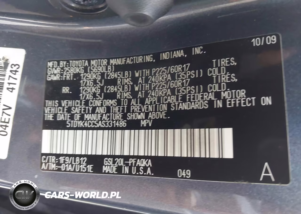 2010 Toyota Sienna Xle VIN:5TDYK4CC5AS331486 - 9