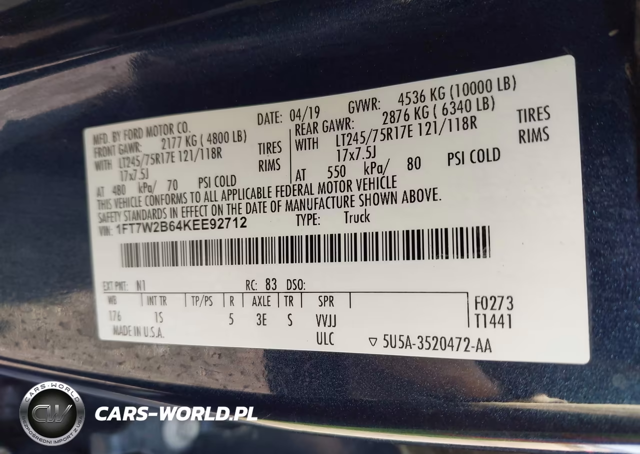 2019 Ford F-250 Xl VIN:1FT7W2B64KEE92712 - 9