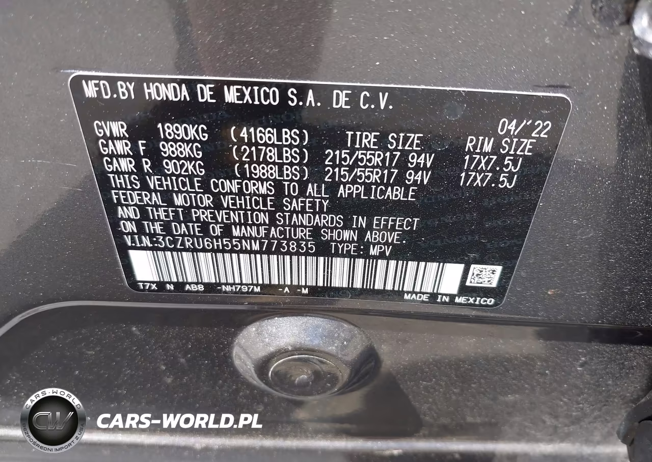 2022 Honda Hr-V Awd Ex VIN:3CZRU6H55NM773835 - 9