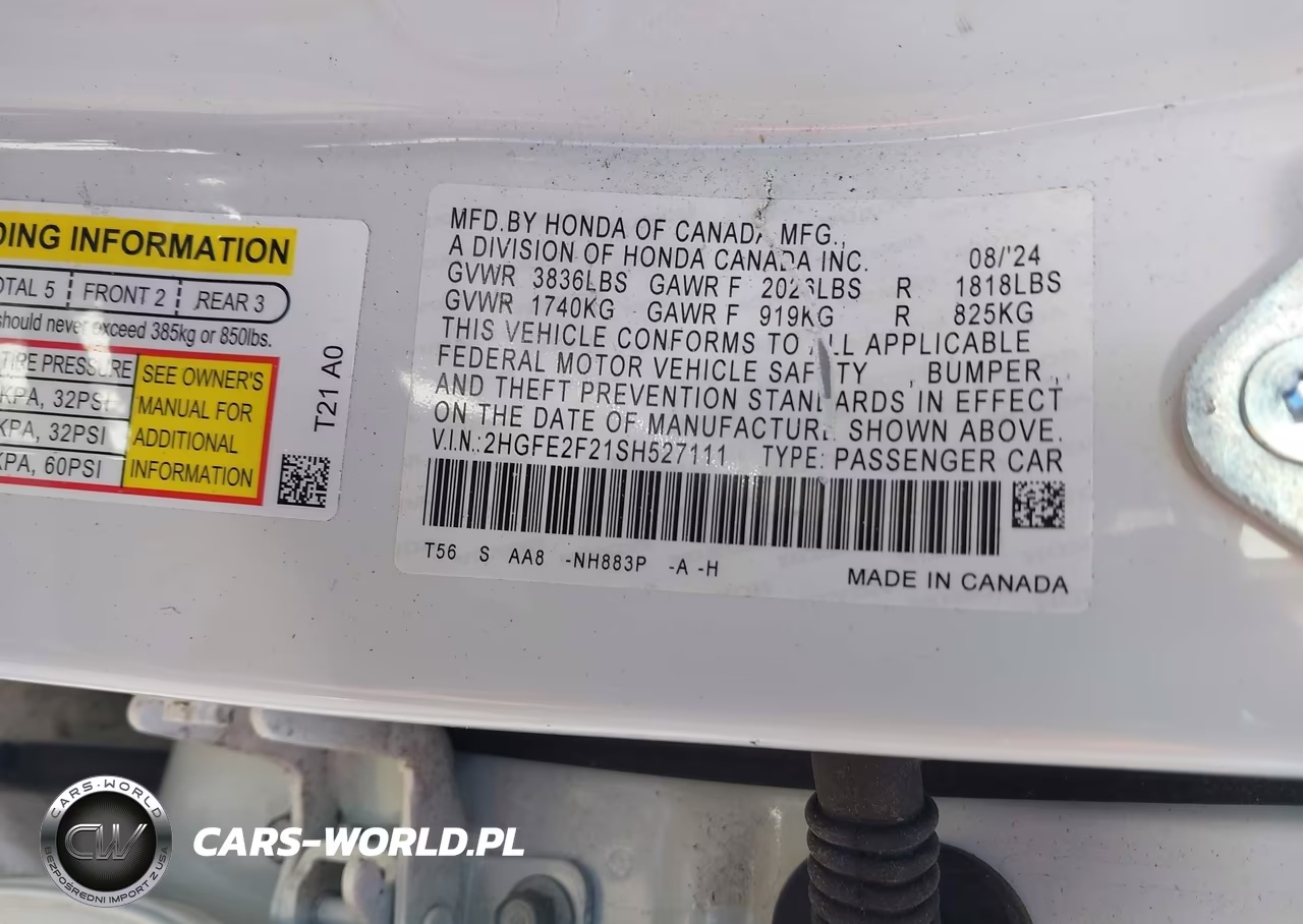 2025 Honda Civic Lx VIN:2HGFE2F21SH527111 - 9
