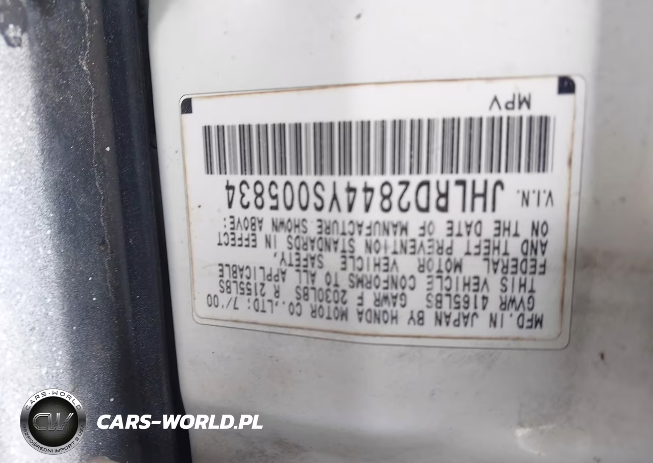 2000 Honda Cr-V Lx VIN:JHLRD2844YS005834 - 9