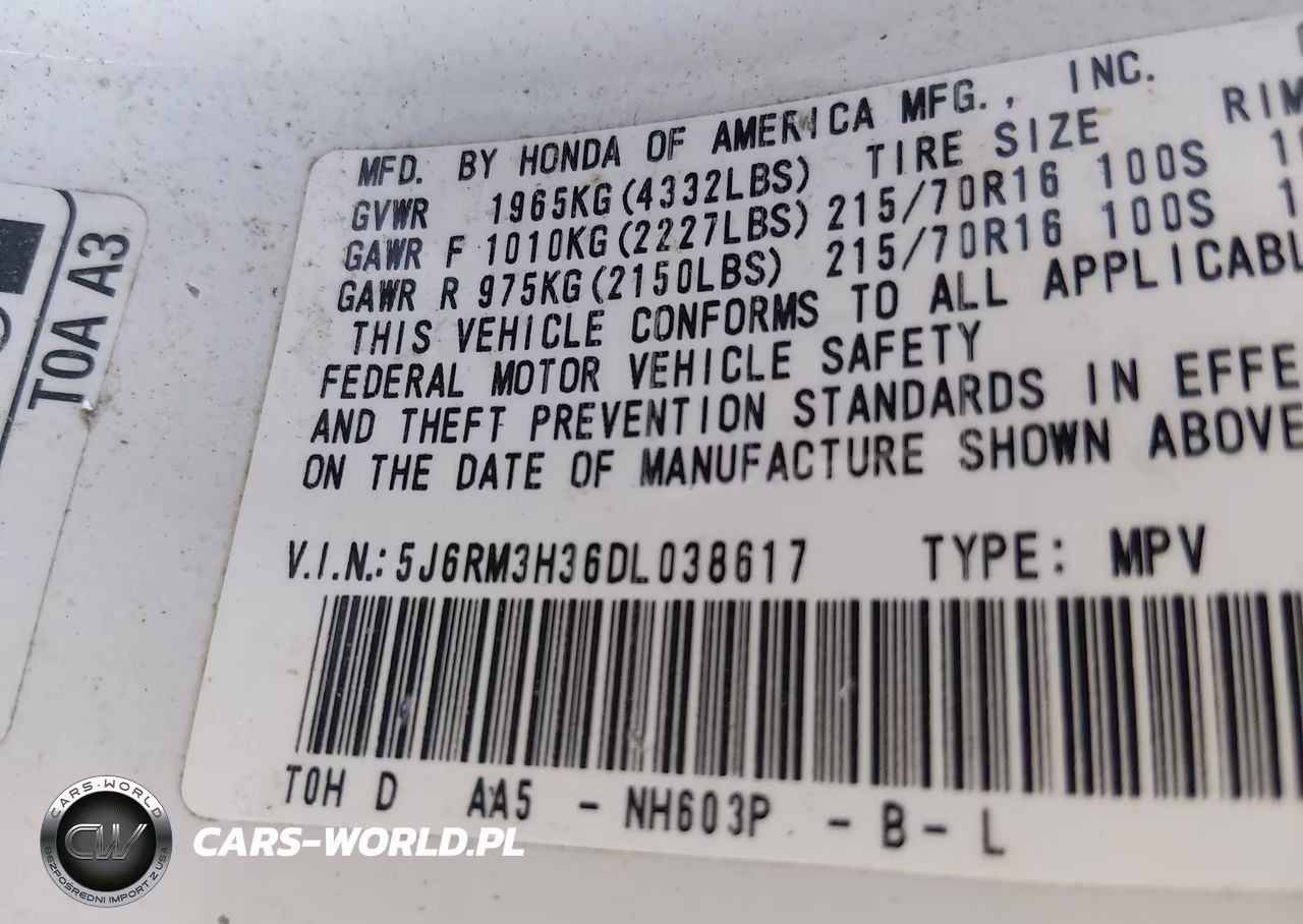 2013 Honda Cr-V Lx VIN:5J6RM3H36DL038617 - 9