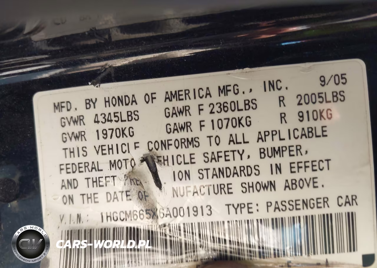 2006 Honda Accord 3.0 Ex VIN:1HGCM665X6A001913 - 9