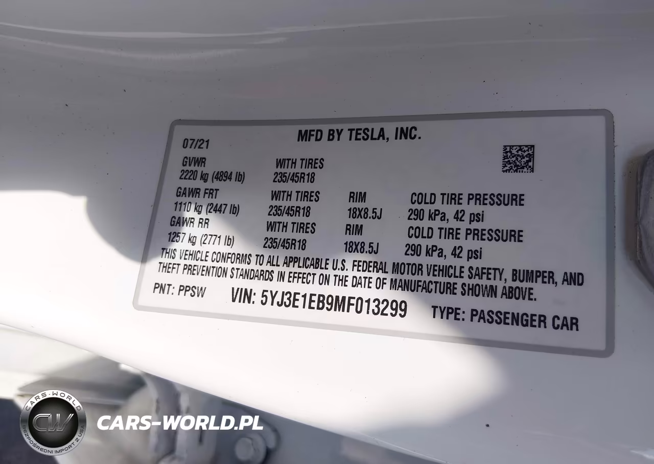 2021 Tesla Model 3 Long Range Dual Motor All-Wheel Drive VIN:5YJ3E1EB9MF013299 - 9