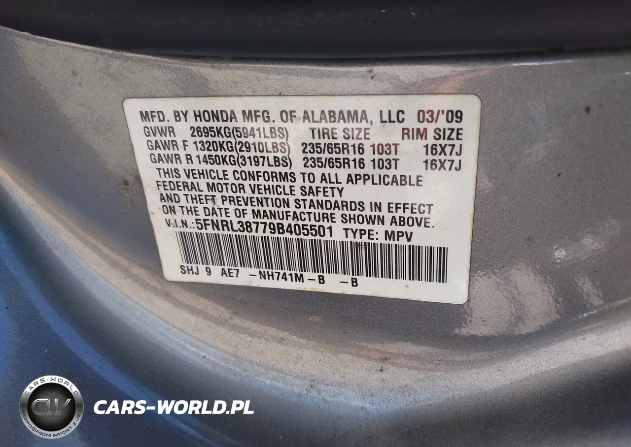 2009 Honda Odyssey Ex-L VIN:5FNRL38779B405501 - 9