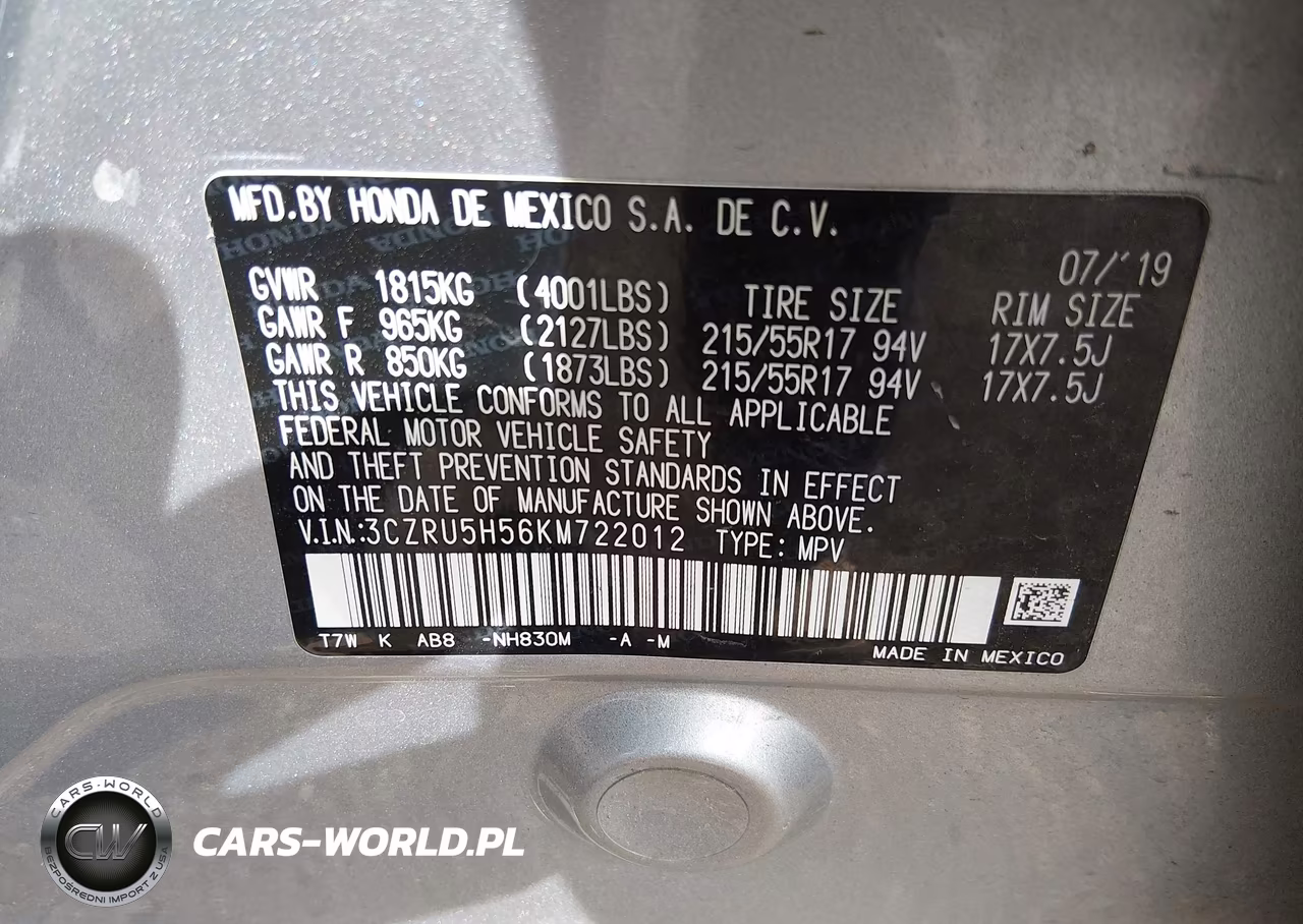 2019 Honda Hr-V Ex VIN:3CZRU5H56KM722012 - 9