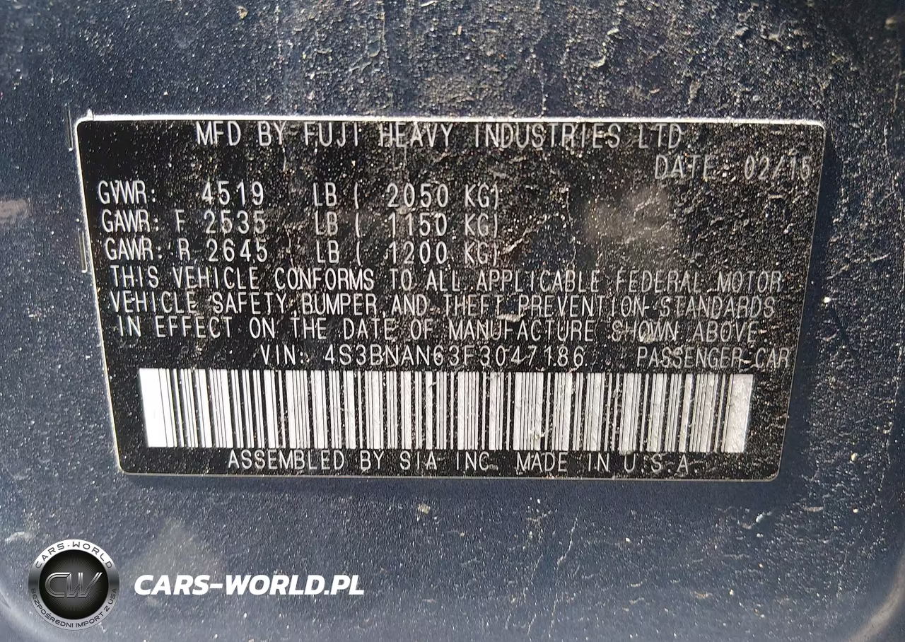 2015 Subaru Legacy 2.5I Limited VIN:4S3BNAN63F3047186 - 9