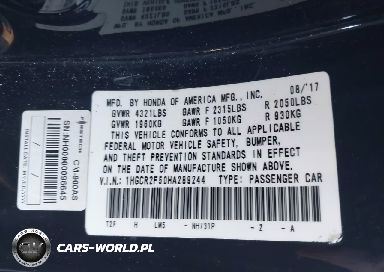 2017 Honda Accord Sport VIN:1HGCR2F50HA289244 - 9