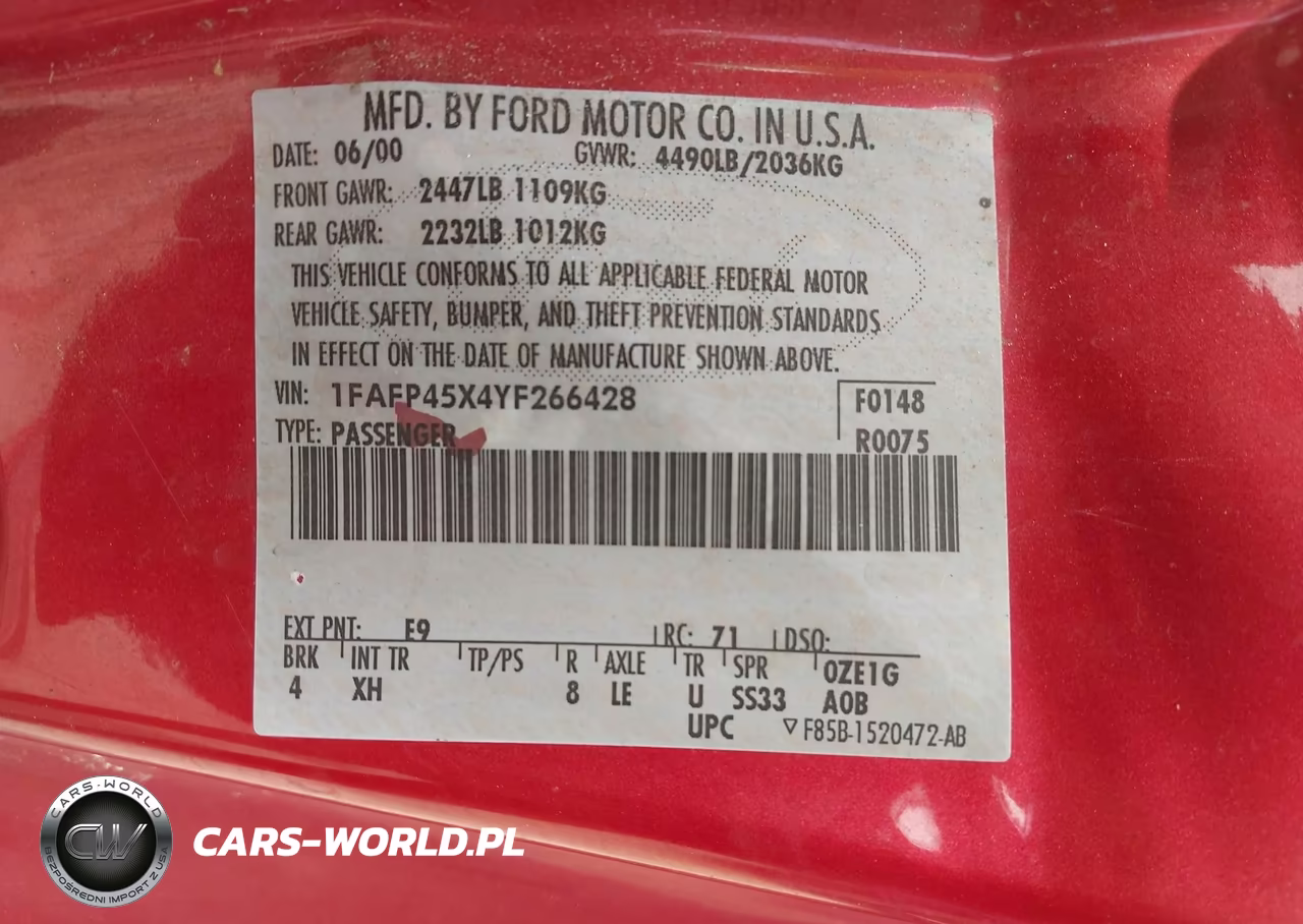 2000 Ford Mustang Gt VIN:1FAFP45X4YF266428 - 9