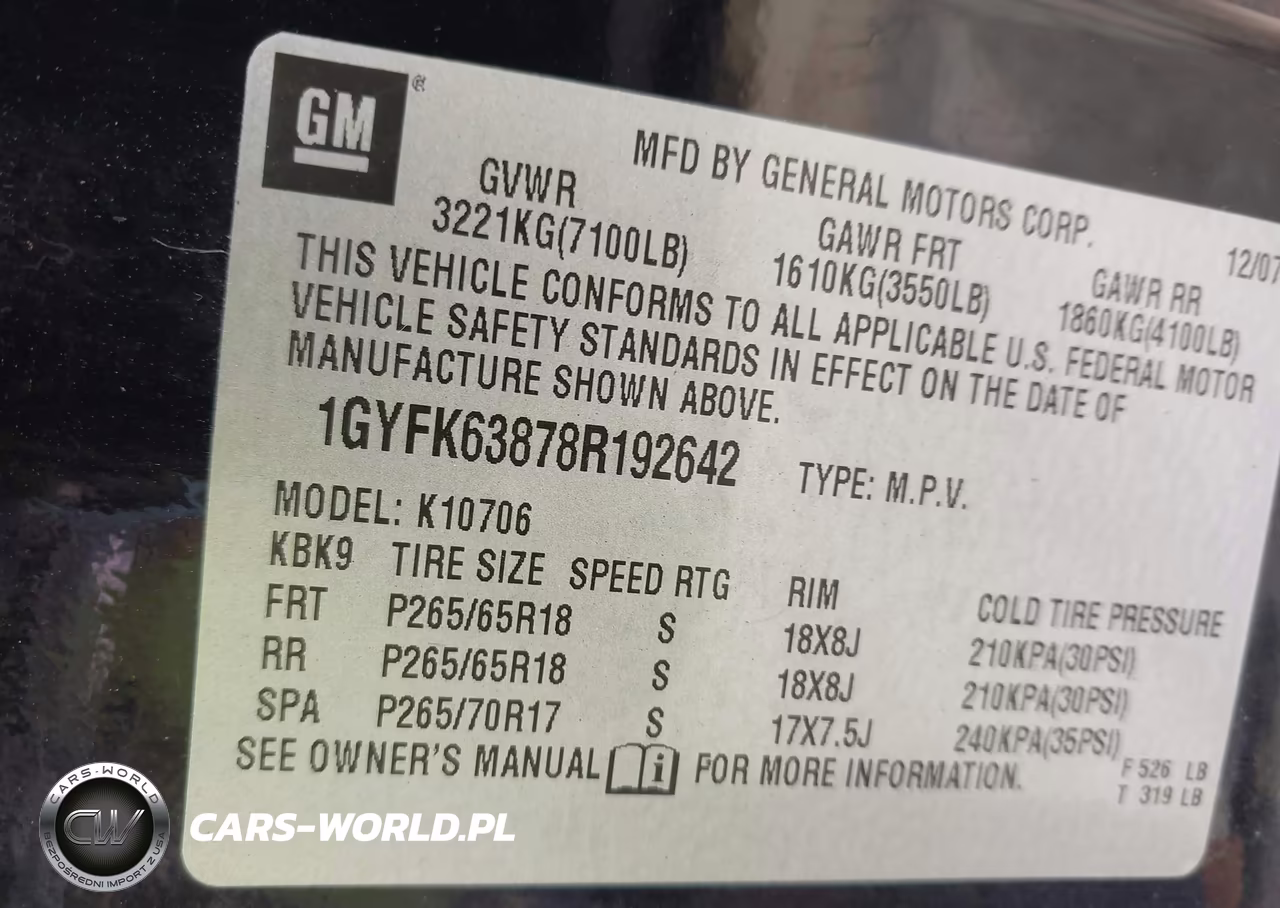 2008 Cadillac Escalade Standard VIN:1GYFK63878R192642 - 9