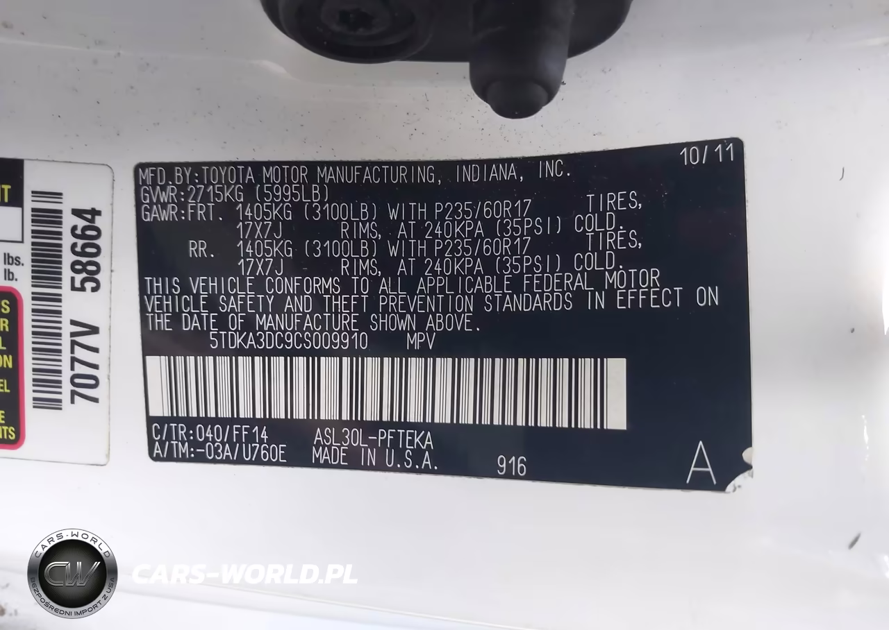 2012 Toyota Sienna Base 7 Passenger VIN:5TDKA3DC9CS009910 - 9