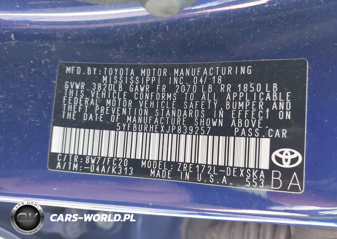 2018 Toyota Corolla Se VIN:5YFBURHEXJP839257 - 9