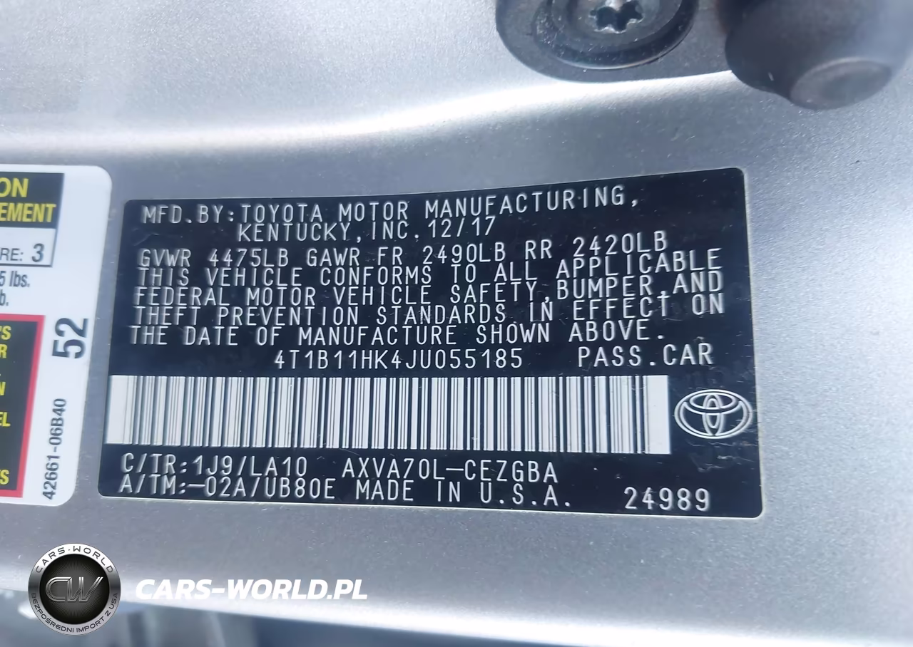 2018 Toyota Camry Xle VIN:4T1B11HK4JU055185 - 9