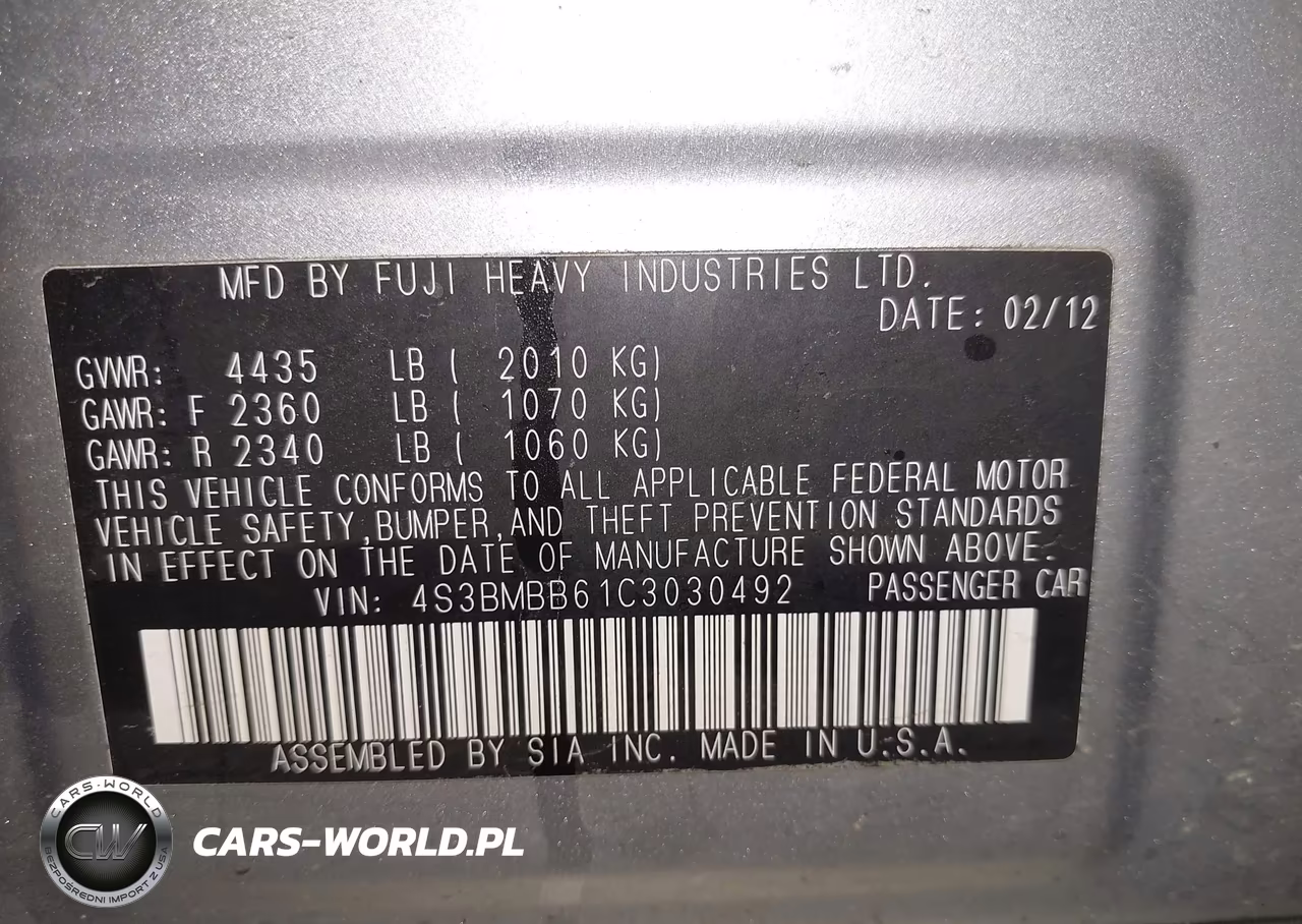 2012 Subaru Legacy 2.5I Premium VIN:4S3BMBB61C3030492 - 9