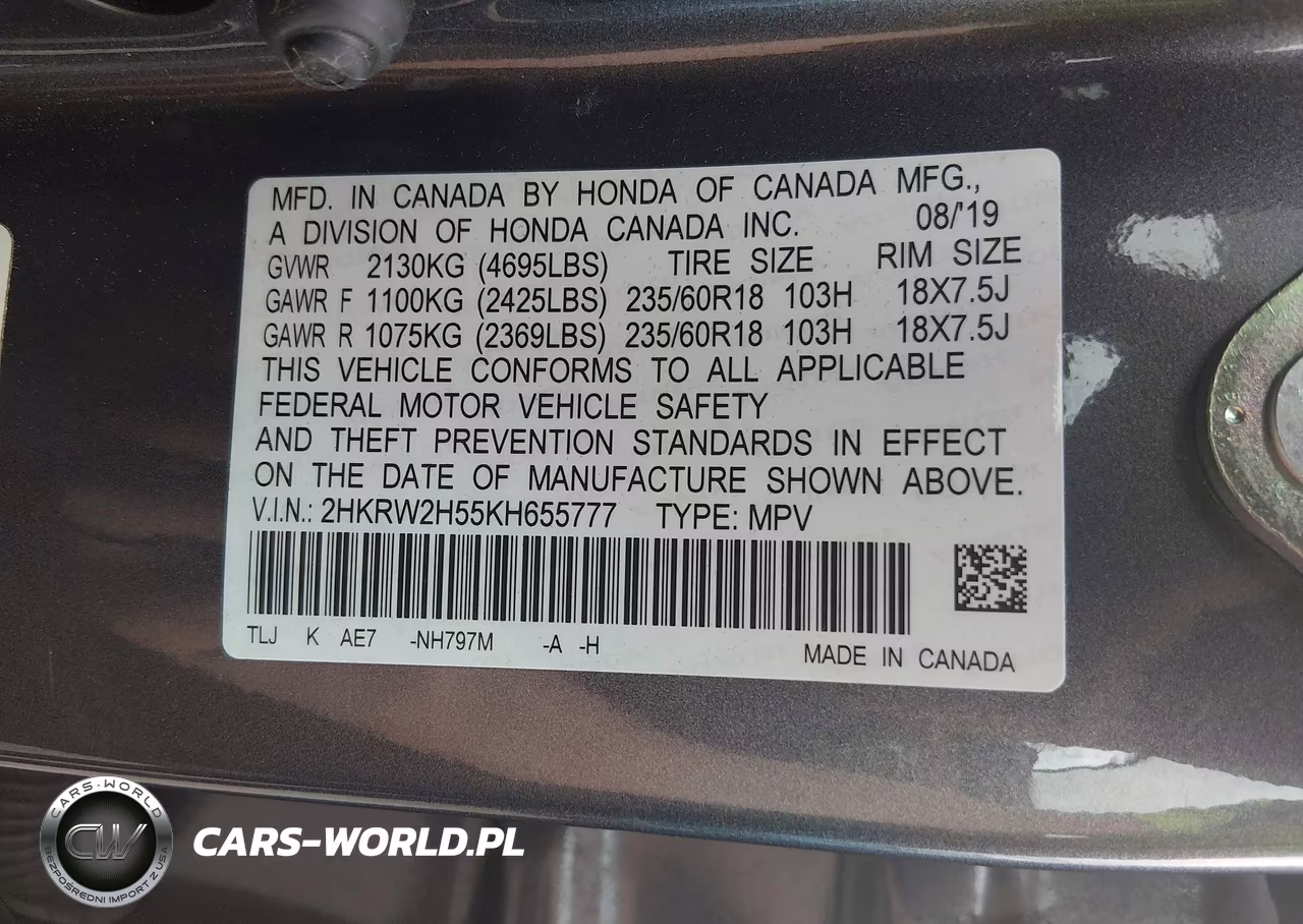 2019 Honda Cr-V Ex VIN:2HKRW2H55KH655777 - 9