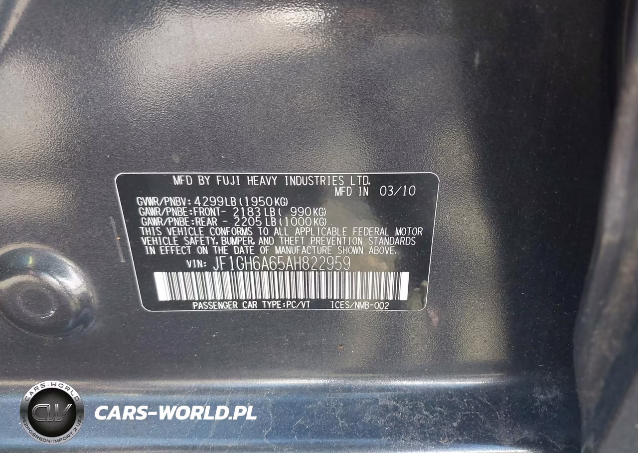2010 Subaru Impreza 2.5I VIN:JF1GH6A65AH822959 - 9
