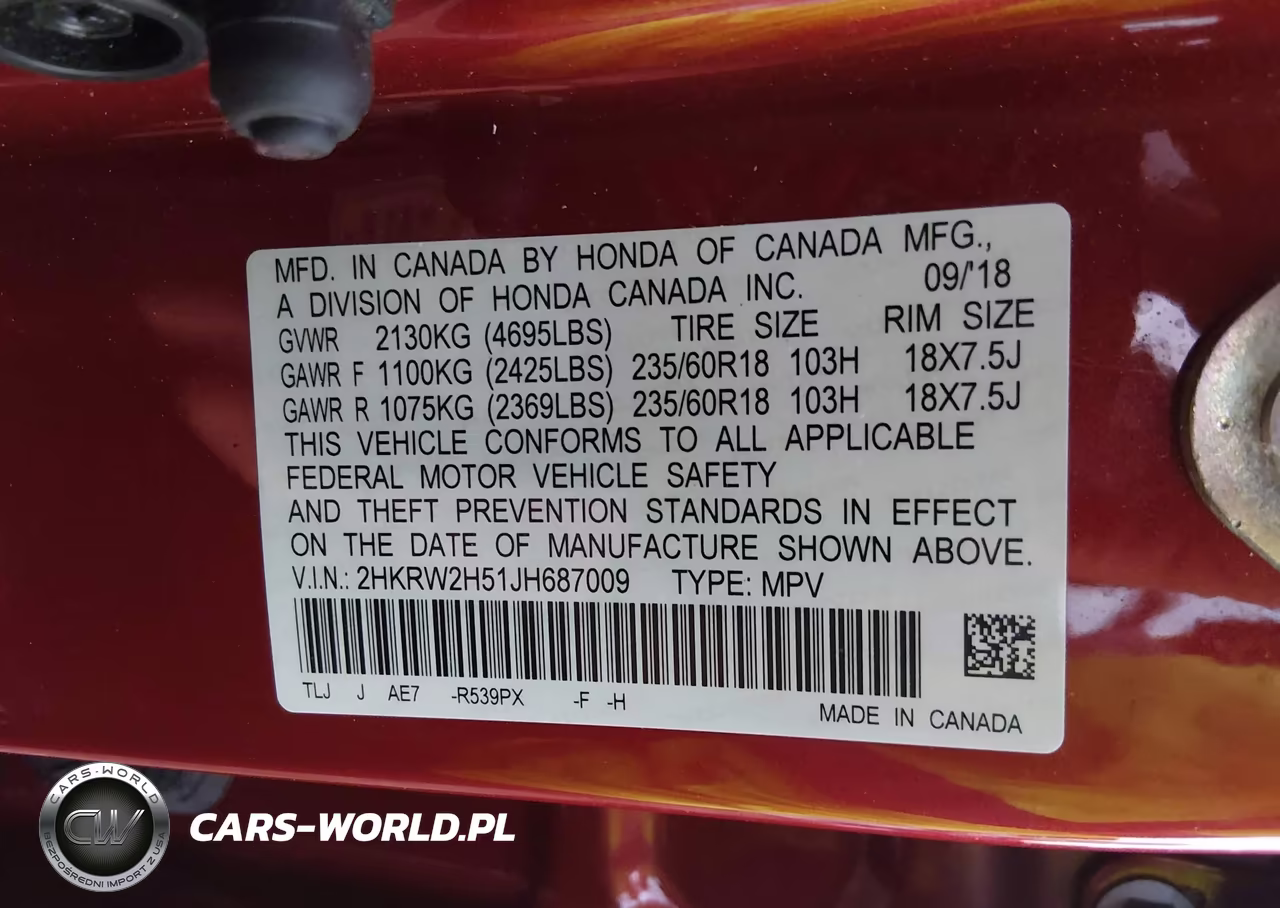 2018 Honda Cr-V Ex VIN:2HKRW2H51JH687009 - 9