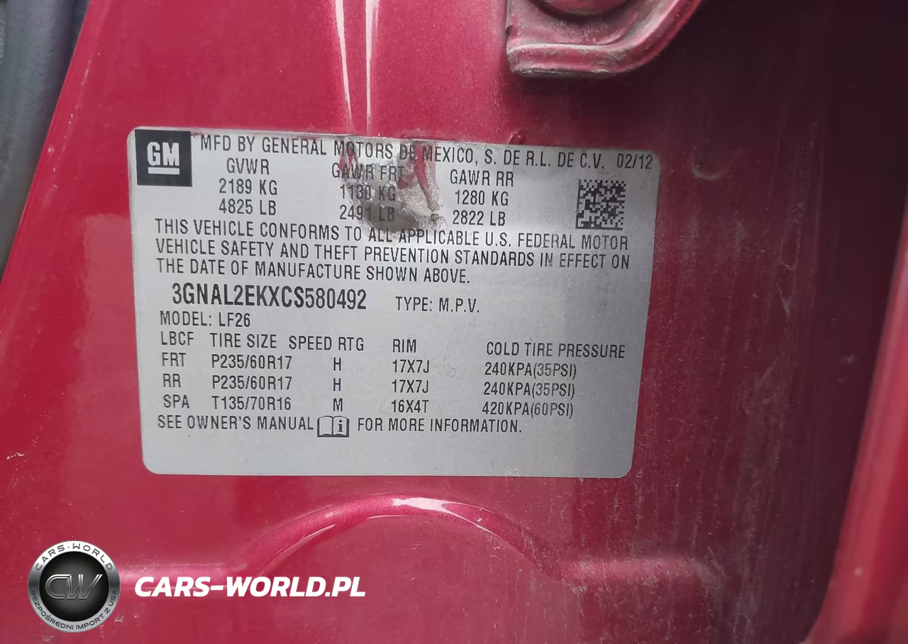 2012 Chevrolet Captiva Sport 2Ls VIN:3GNAL2EKXCS580492 - 9